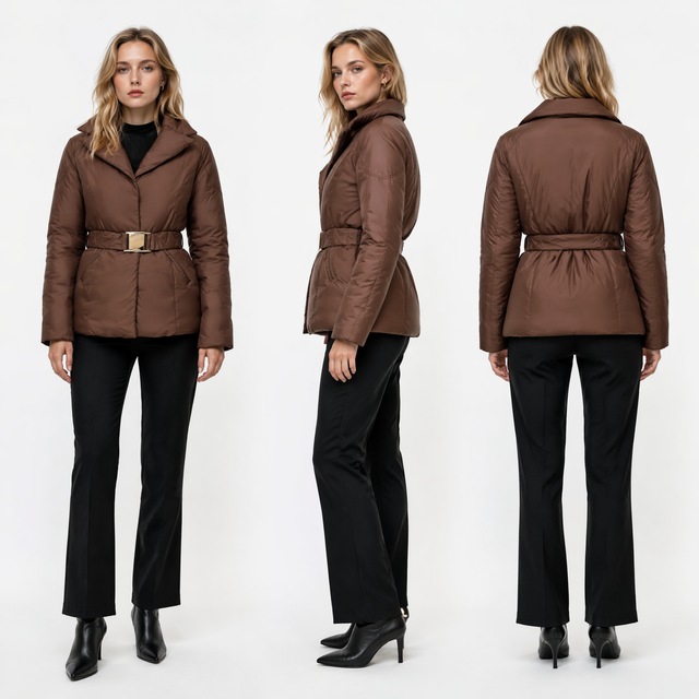 Detachable Bib Short Puffer Coat with Contrast Fabric 