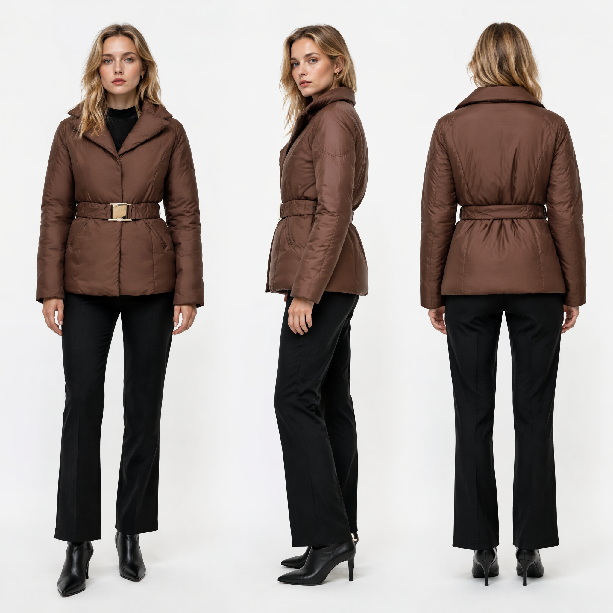Detachable Bib Short Puffer Coat with Contrast Fabric 