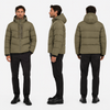 Men’s Wrinkle Textured Nylon Short Puffer Coat | Adjustable Elastic Hood Multi Zipper Pockets Water Repellent Winter Jacket
