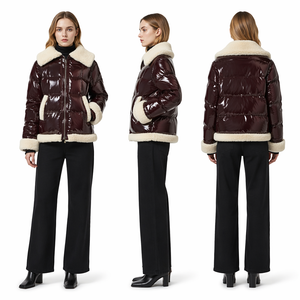 Luukse Bont - Afgewerkte Lak Kort Pufferjas vir Vroue - Vintage - Moderne Winter Buiteklere
