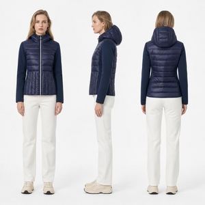 Women’s Hybrid Softshell Down Hooded Jacket – Polar Fleece Stretch Sleeves