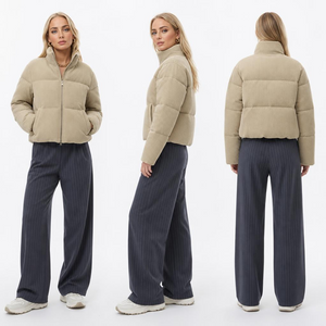 Stylish Knit Women's Cropped Down - like Puffer Coat