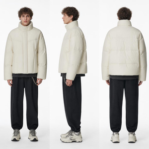 Men’s Off‑White Asymmetrical Channel Quilt 90% Duck Down Jacket