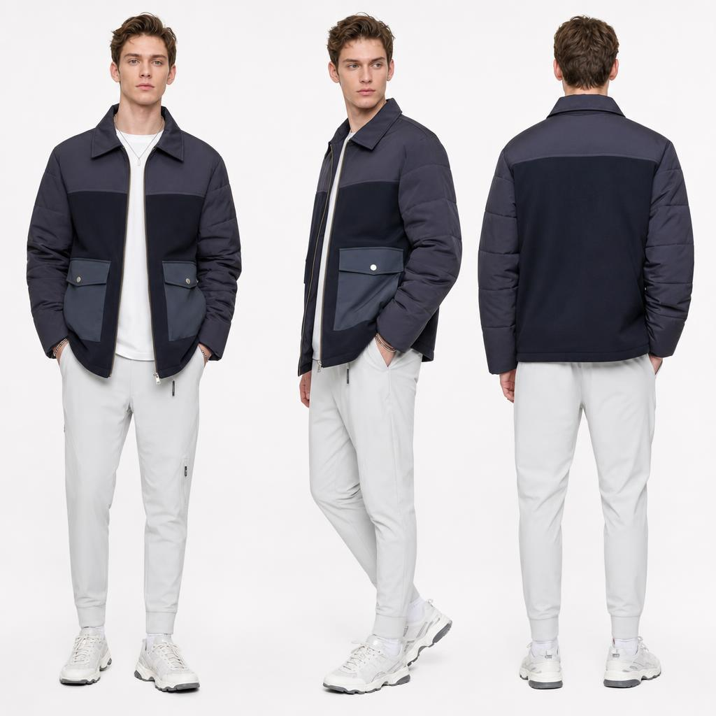Mans 3-stof lapwerk gemaklik baadjie | Kogelmou Waterbestande Zip Urban Collared Coat