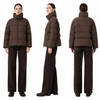Tweed & Matte Mixed Long Puffer Coat with Adjustable Hood