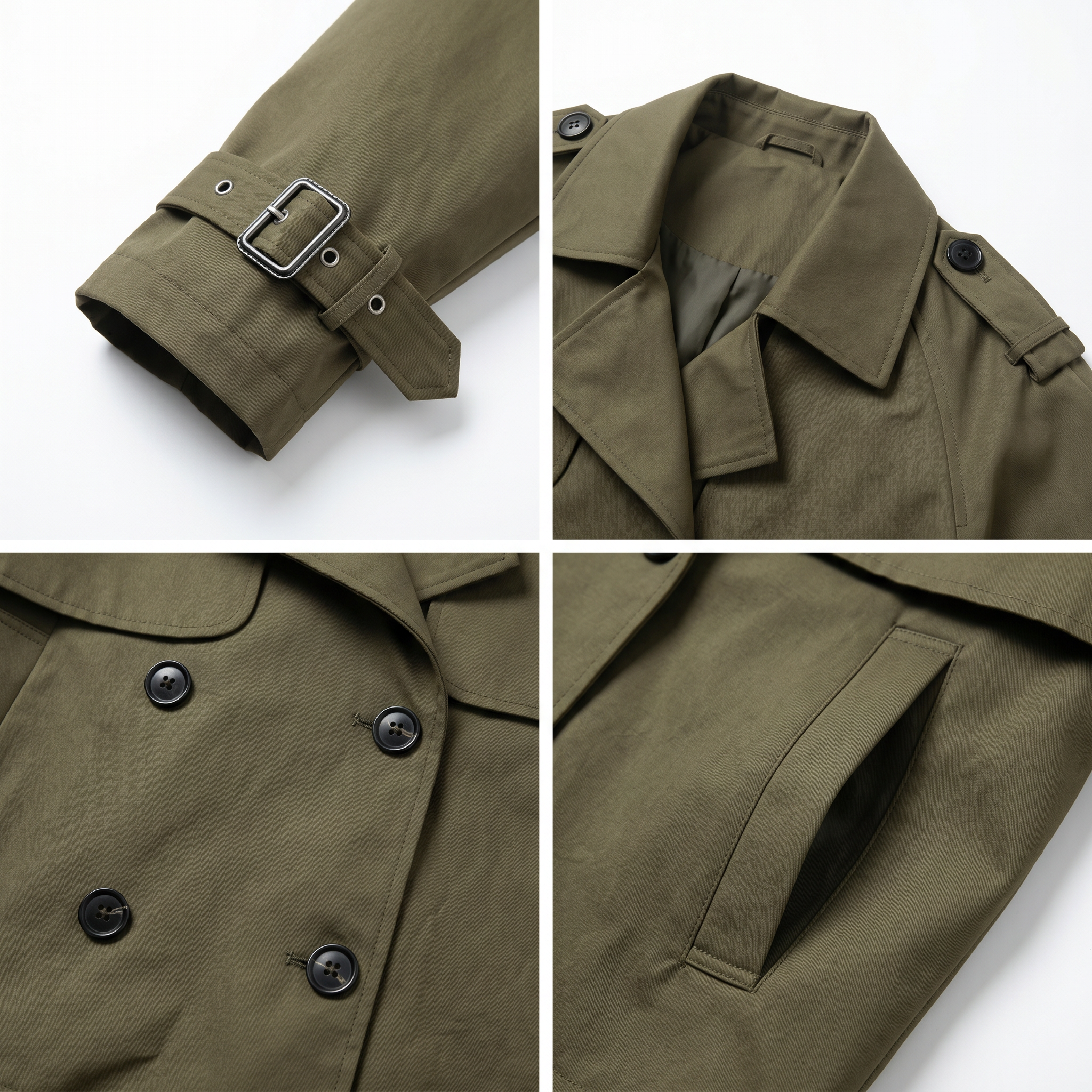 Women’s Cropped Trench Coat – Short Water-Repellent Utility Jacket in Khaki