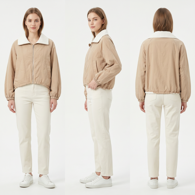 เสื้อแจ็คเก็ตน้ำหนักเบาใส่ได้สองด้าน – รูปลักษณ์ที่แตกต่างกันสองแบบ, คอกรวย, แขนเสื้อแบบ Raglan, ไนลอนกันน้ำ, ปราศจากการบุนวม