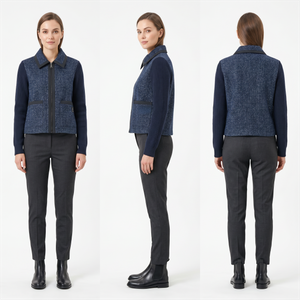 Parisian-Inspired Tweed-Knit Hybrid Jacket – Water-Repellent, Contrast Binding, Tailored Short Silhouette