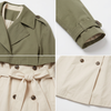 Long 3-in-1 Trench Coat – Dropped Shoulders, Blazer Collar, Color-Mixed Design for Business & Casual Layers