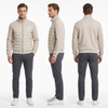 Men’s Spliced Light Padded Bomber Jacket – 3-Tier Mixed Fabric Water Repellent Transition Coat for Commute & Cycling