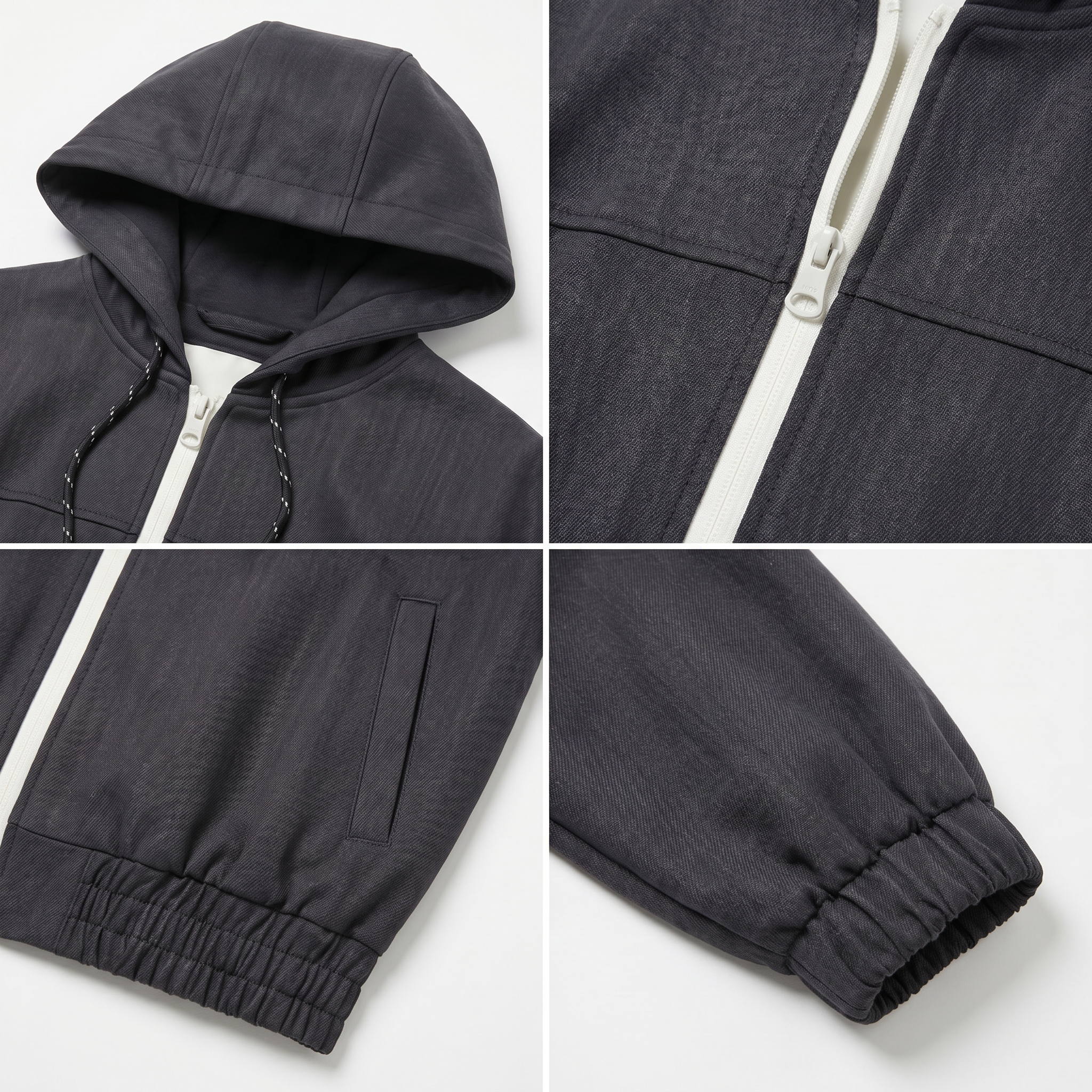 Women’s Boxy Hooded Bomber Jacket – Faux Denim Twill, Water-Repellent, Urban Relaxed Fit