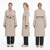 FW27 Long Diamond Quilted Trench Style Padded Coat | Belted Stand Collar Winter Coat