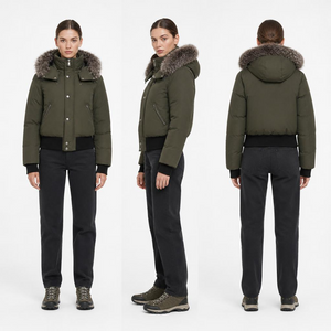 Women Cropped Parka Jacket | Detachable Fluffy Fur Trim Hood Winter Puffer