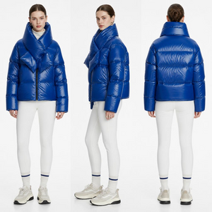 Women's Reversible Goose Down Puffer Jacket with Detachable Scarf