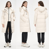 Women’s Off-White Detachable-Hood Mid-Length Down Jacket: Wrinkle-Resistant Polyester & Lightweight Fake Down