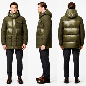 Matte & Lacquer Textured Puffer Coat with Multi-Functional Pocket System