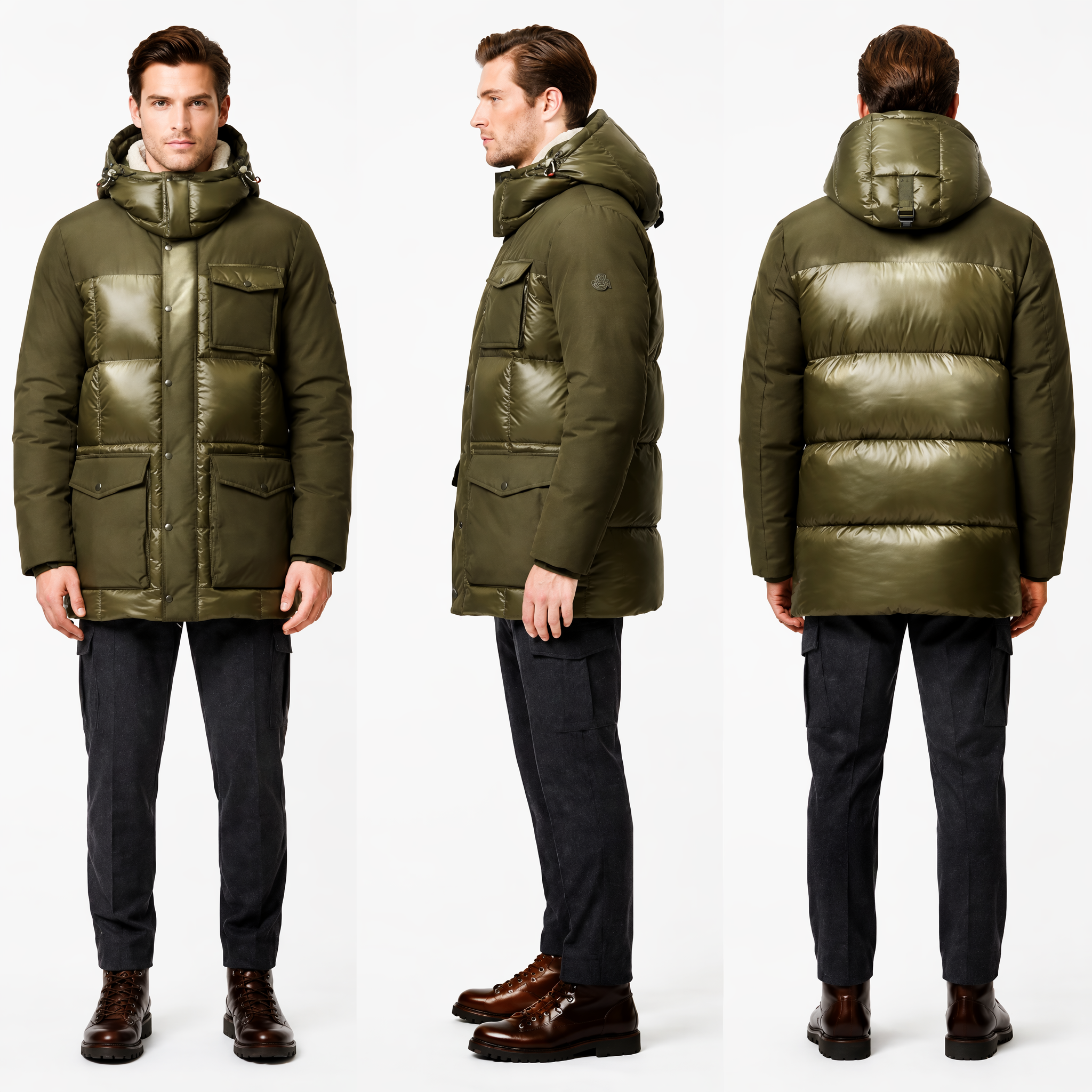 Matte & Lacquer Textured Puffer Coat with Multi-Functional Pocket System