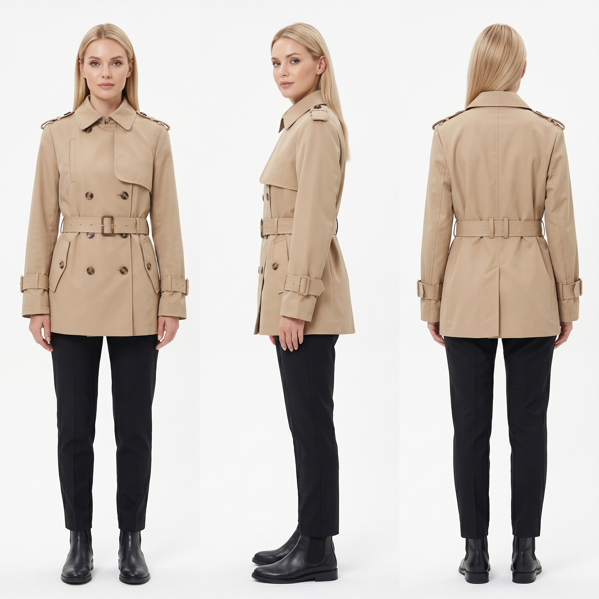 Women’s Belted Mid-Length Trench Coat – Water-Repellent Classic Beige Trench Jacket