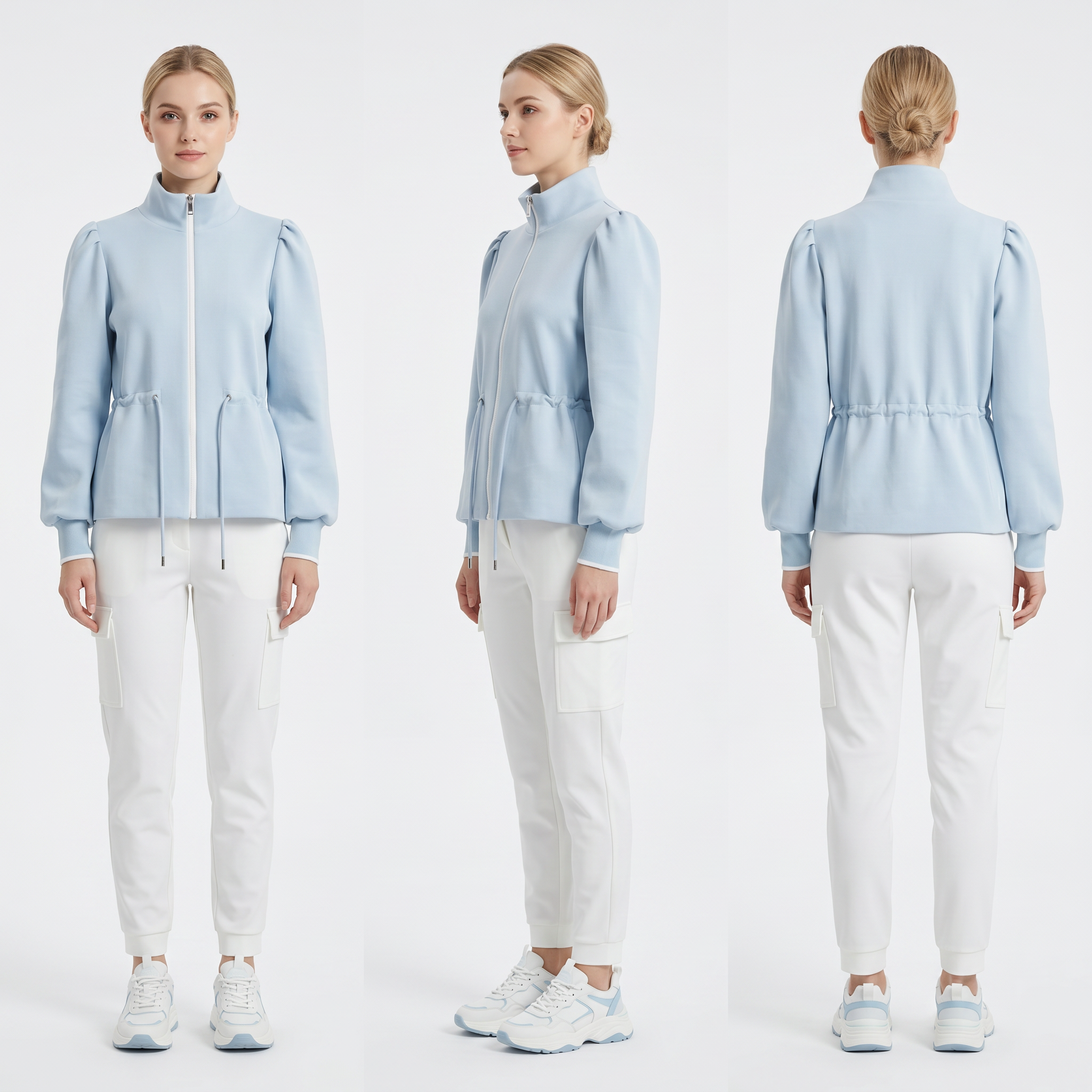 Women’s Puff-Sleeve Scuba Jacket – Cinched Waist, Water-Repellent, Casual-to-Active Transition