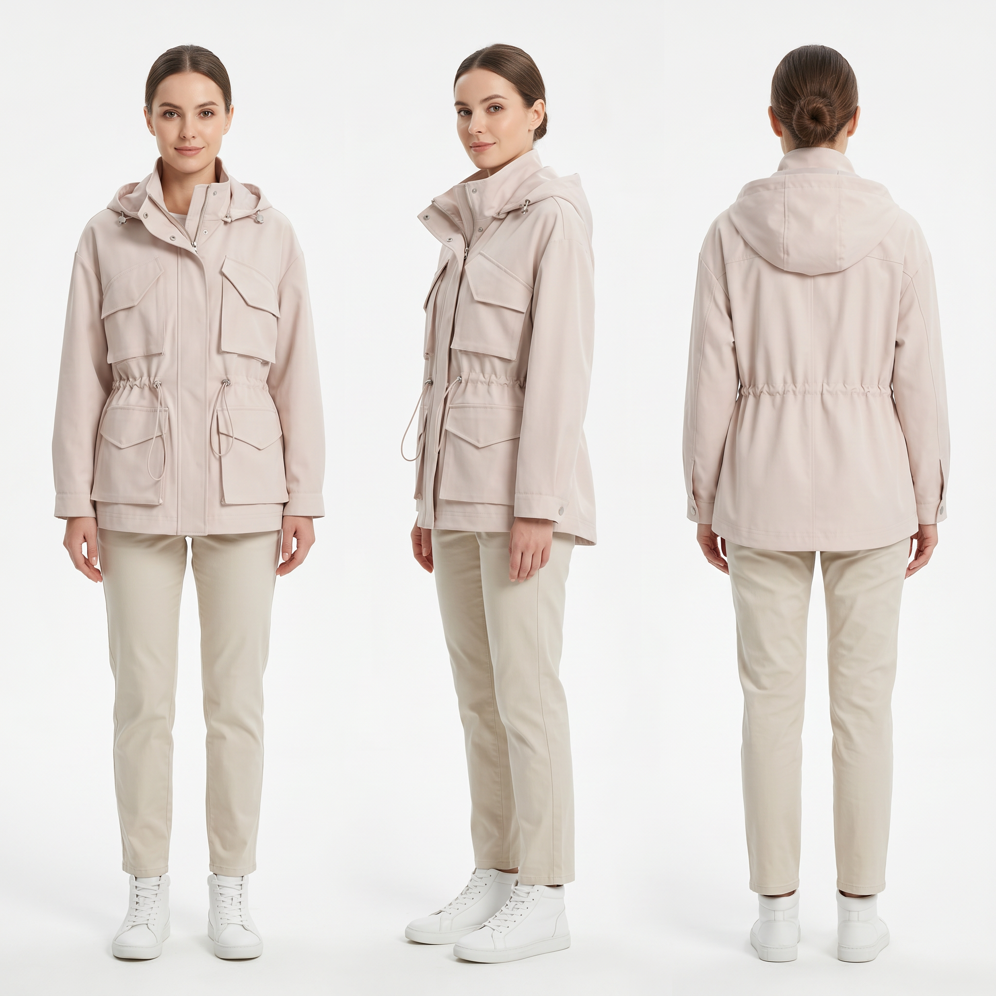Fitted Safari Jacket – Tailored Silhouette with Suppressed Waist, Shirt Collar, Flap Pockets, Wrinkle-Resistant Polyester, Lightweight