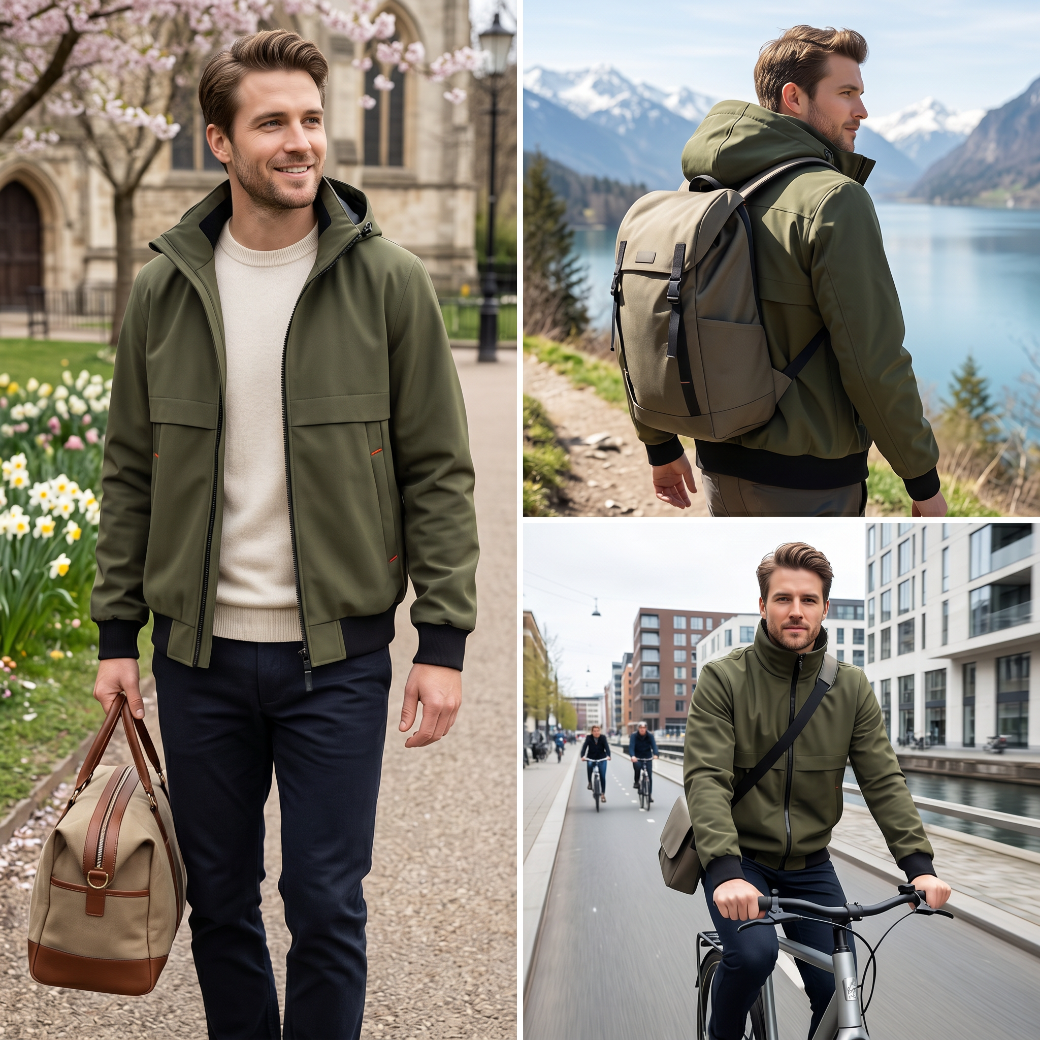 Men’s 2-in-1 Hooded Bomber Jacket – Detachable Zip Hood Bib, Full Waterproof Polyester Casual Outdoor Bomber Coat