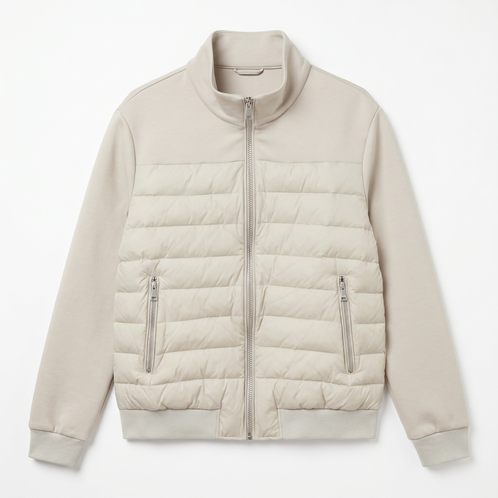 Men’s Spliced Light Padded Bomber Jacket – 3-Tier Mixed Fabric Water Repellent Transition Coat for Commute & Cycling