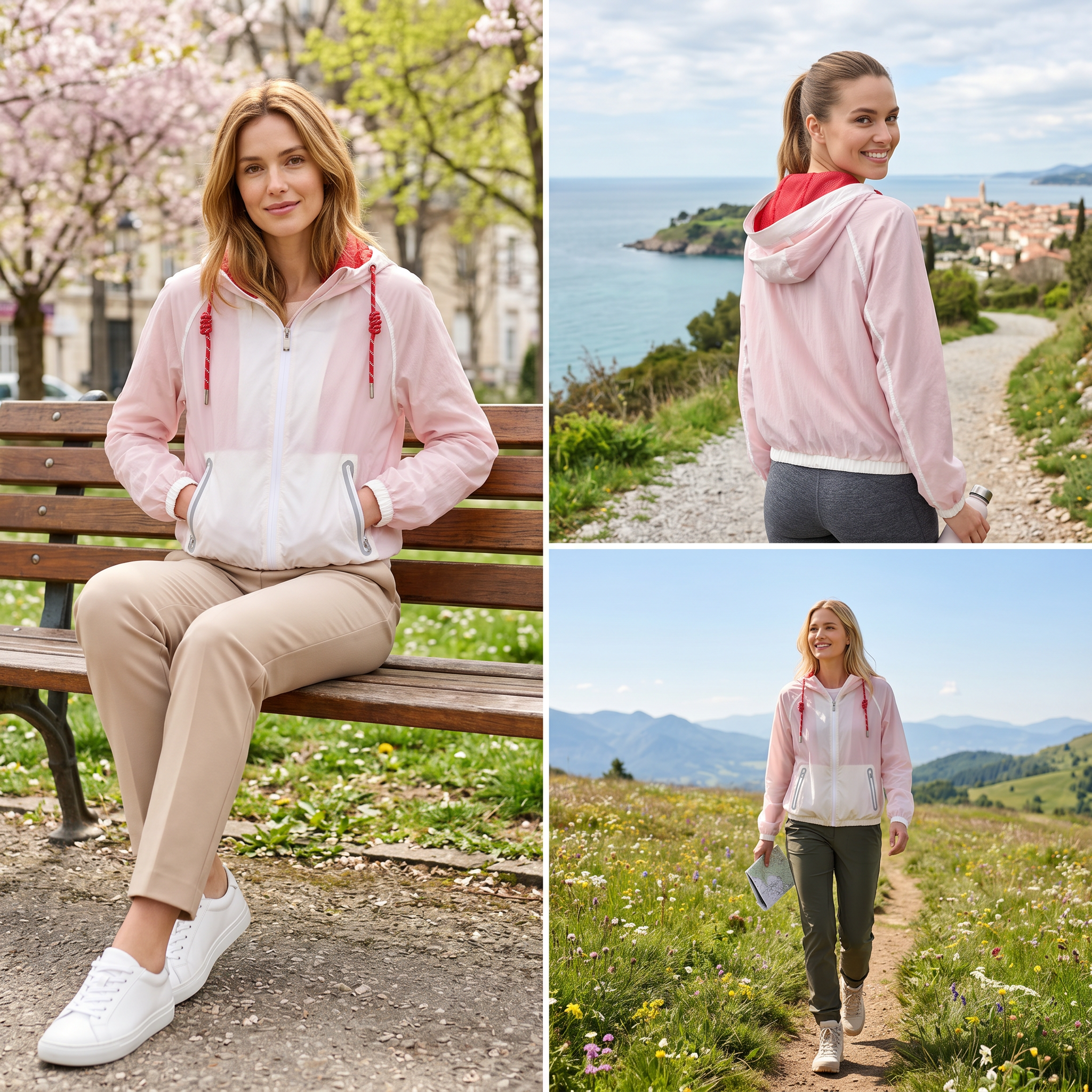 Women’s Two-Tone Water-Repellent Windbreaker – Mesh Lined, Matte Nylon, Casual Outdoor Jacket