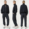 Black Jacquard Stand-Collar Women’s Casual Jacket: Textured Weave, Dropped Sleeves & Discreet Storage