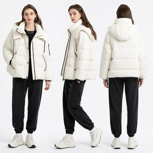 Women’s Cream - White Hooded Duck Down Jacket - Trendy Short - Style Winter Outerwear