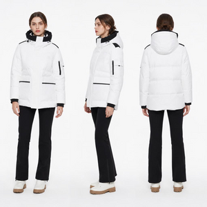 White Ski Women’s Short Puffer Down Jacket: Drawstring Hem & Water-Resistant Polyester