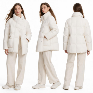 White Duck Down Cream - White Stand - Collar Down Jacket for Women - Petite - Friendly Winter Fashion Outerwear