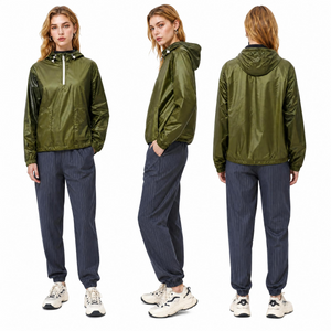 Classic Olive Green Ultra-Light Windproof Hooded Jacket: Women’s Water-Resistant Ribstop Nylon