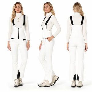 Flared Ski Pants with Elastic Shoulder Straps White