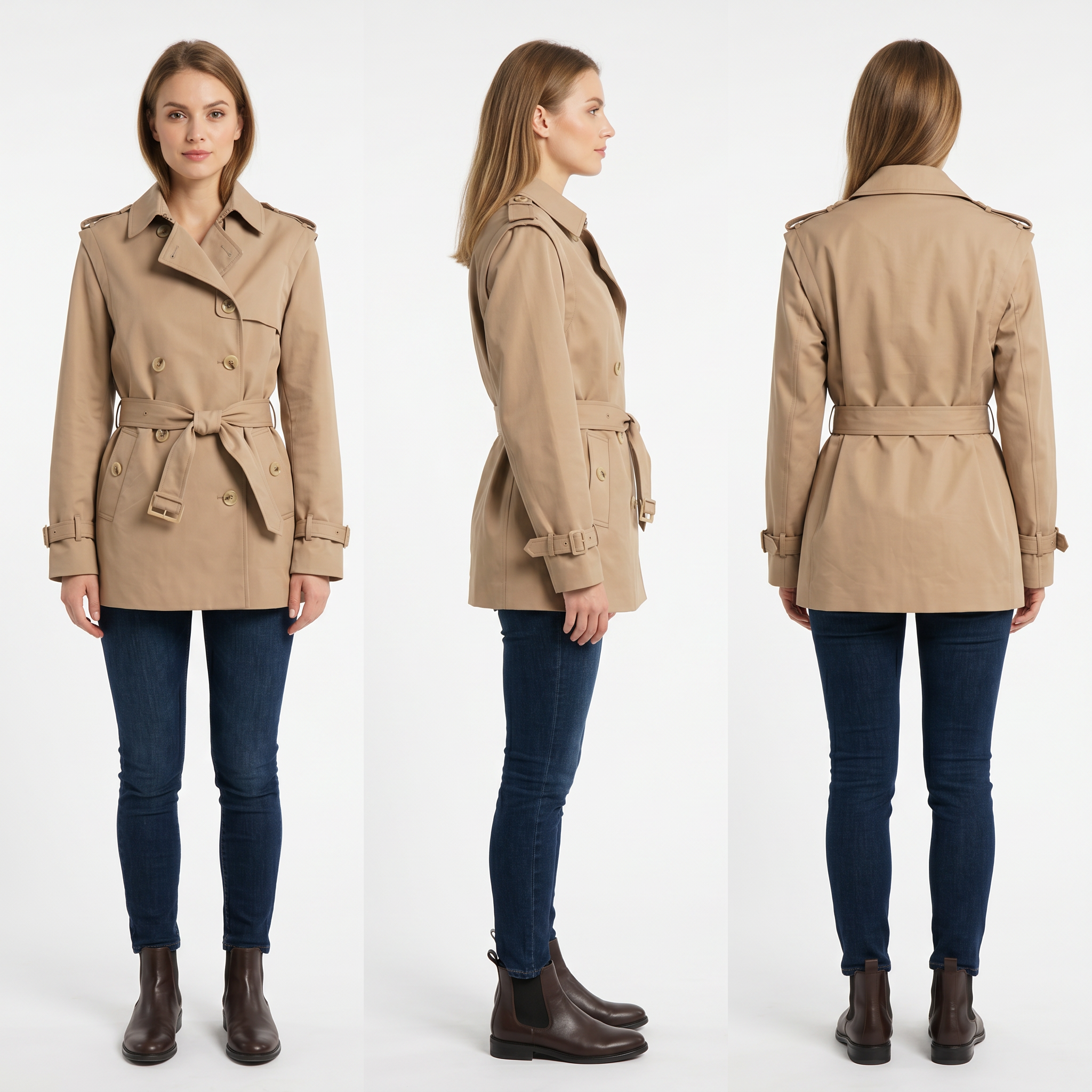 Women’s Belted Mid-Length Trench Coat – Water-Repellent Classic Beige Trench Jacket