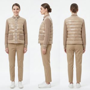 Women’s Hybrid Lacquer Nylon & Knit Quilted Jacket – Water-Repellent, Snap-Front, French-Inspired Minimalism