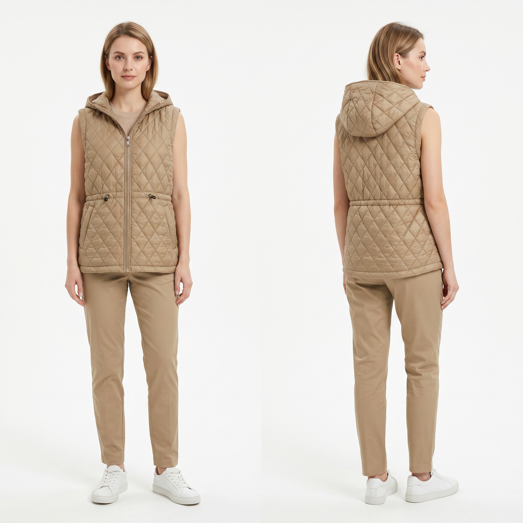 Women’s 2-in-1 Convertible Trench Coat – Removable Quilted Vest, Water-Repellent Twill, Belted Waist, Hooded