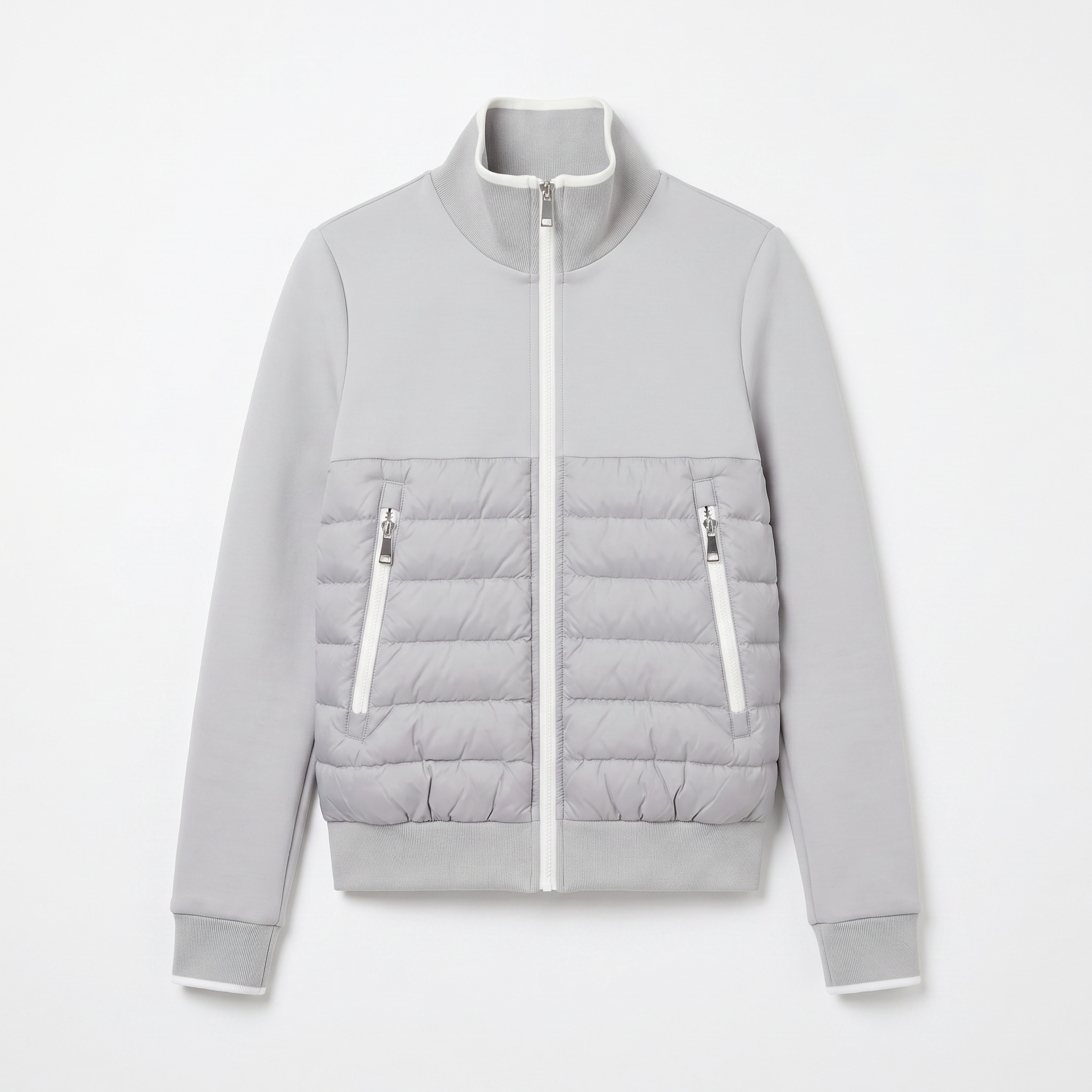 Women’s Hybrid Scuba & Lacquer Nylon Jacket – Lightweight Water-Repellent with Contrast Rib