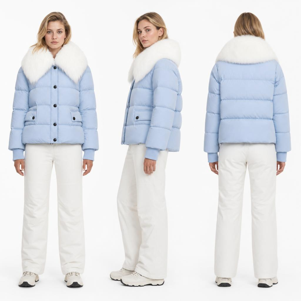 Wide White Faux Fur Big Collar Winter Coat