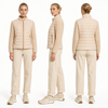 FW27 Women Hybrid Puffer Jacket | Cable Knit Sleeve Stand Collar Light Apricot Coat