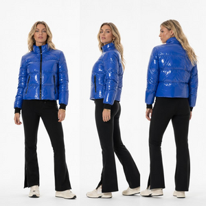 Metallic Dazzling Blue Ski Jacket: 10K Waterproof & Snow Gaiters