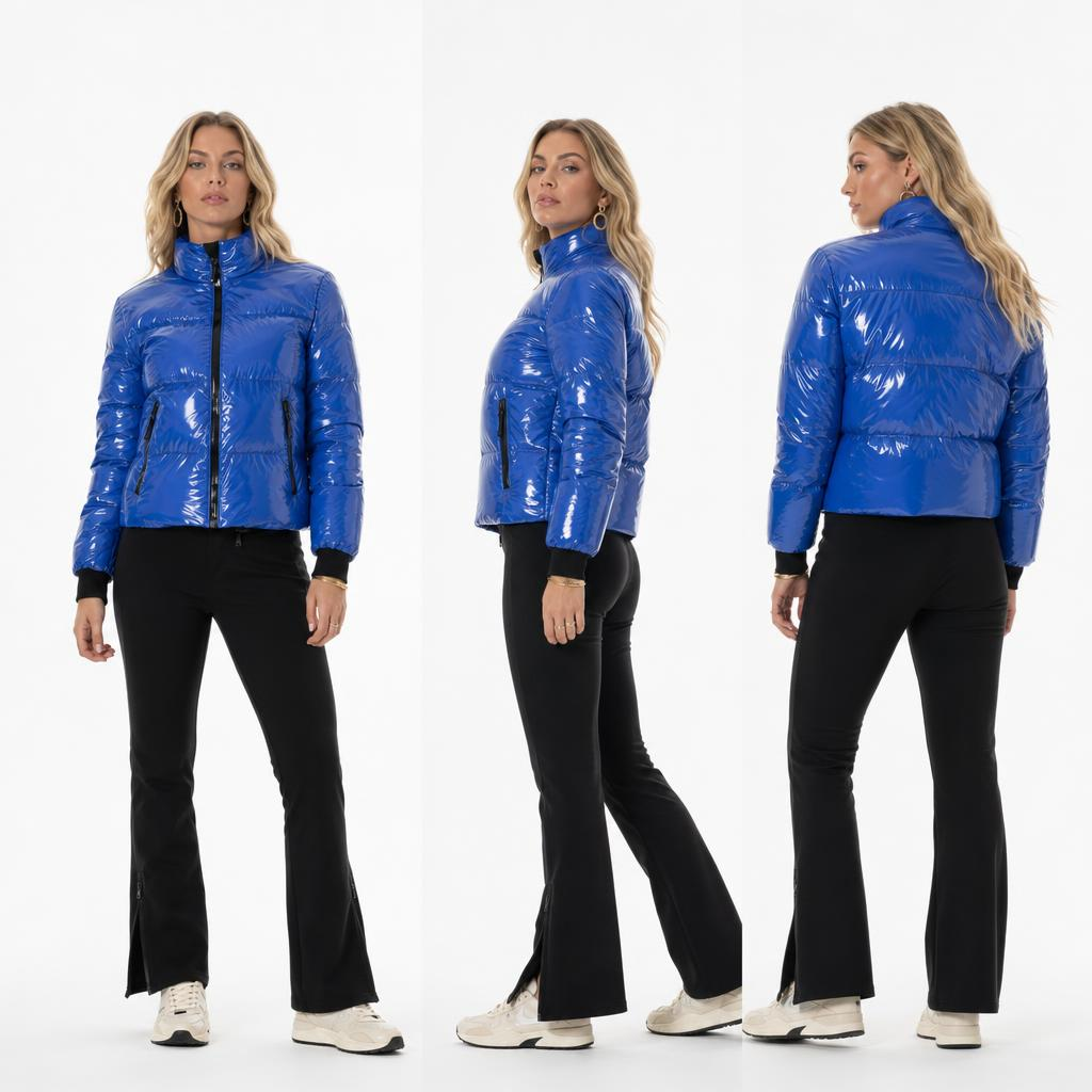 Metallic Dazzling Blue Ski Jacket: 10K Waterproof & Snow Gaiters