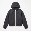 Women’s Boxy Hooded Bomber Jacket – Faux Denim Twill, Water-Repellent, Urban Relaxed Fit