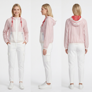 Women’s Two-Tone Water-Repellent Windbreaker – Mesh Lined, Matte Nylon, Casual Outdoor Jacket