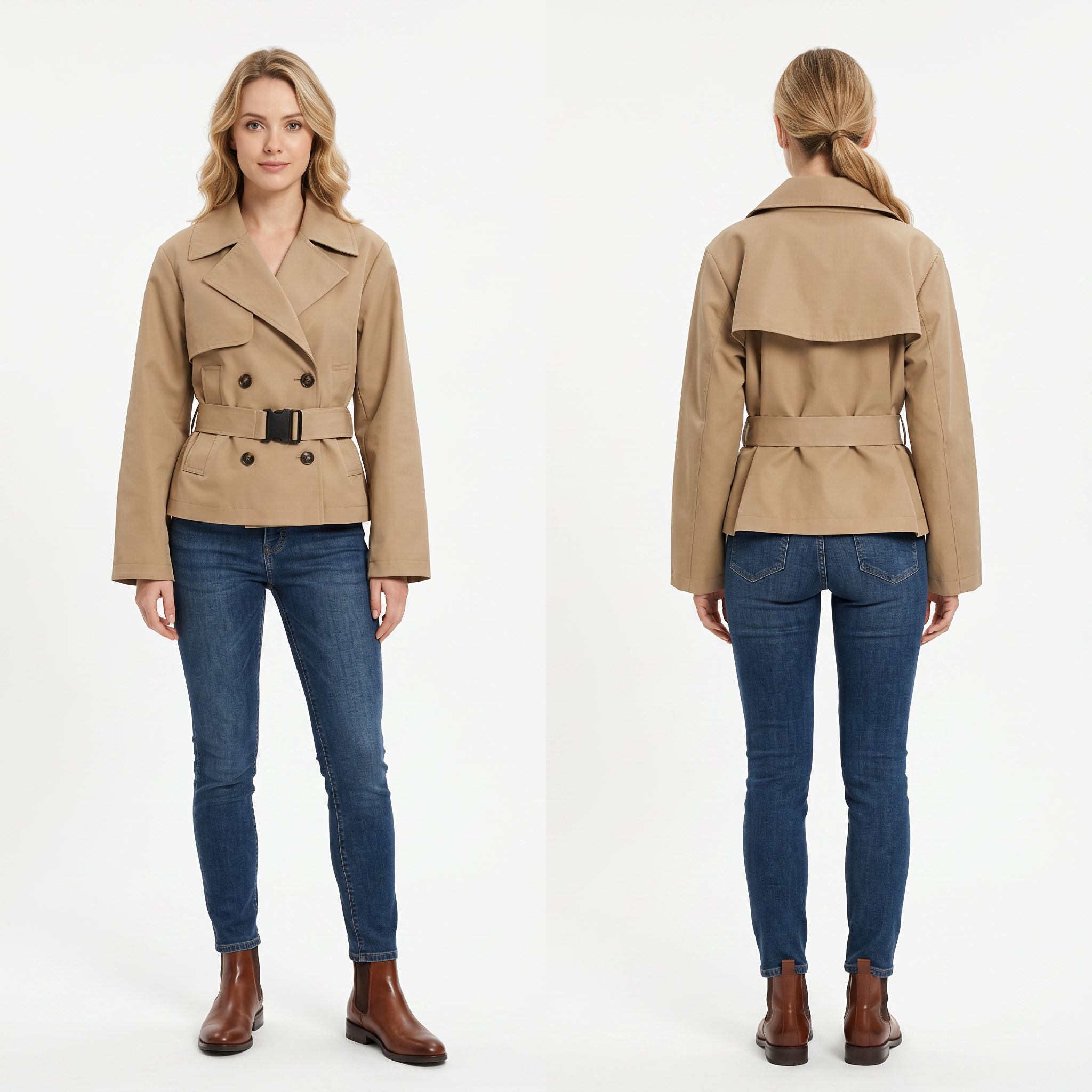 Women’s 2-in-1 Convertible Trench Coat – Removable Quilted Vest, Water-Repellent Twill, Belted Waist, Hooded