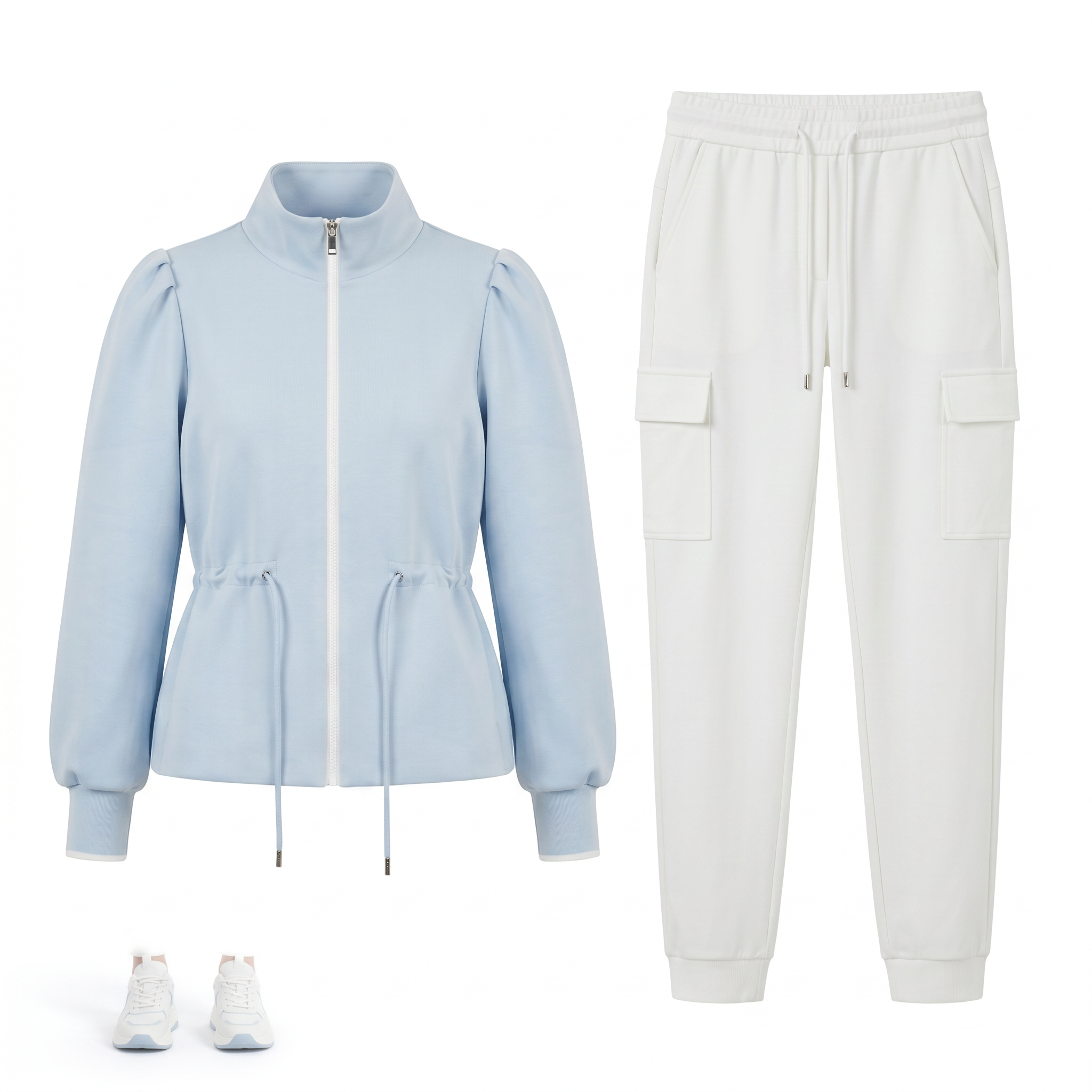 Women’s Puff-Sleeve Scuba Jacket – Cinched Waist, Water-Repellent, Casual-to-Active Transition