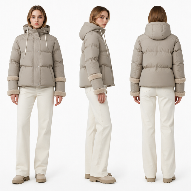 Short Puffer Coat with Satin - Matte Mix