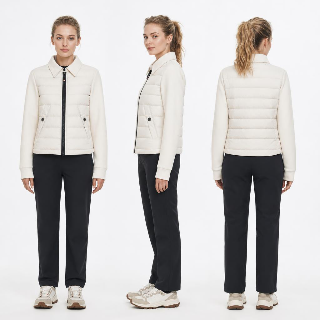 FW27 Collared Spliced Lightweight Padded Jacket | Quilted Body Knit Sleeve
