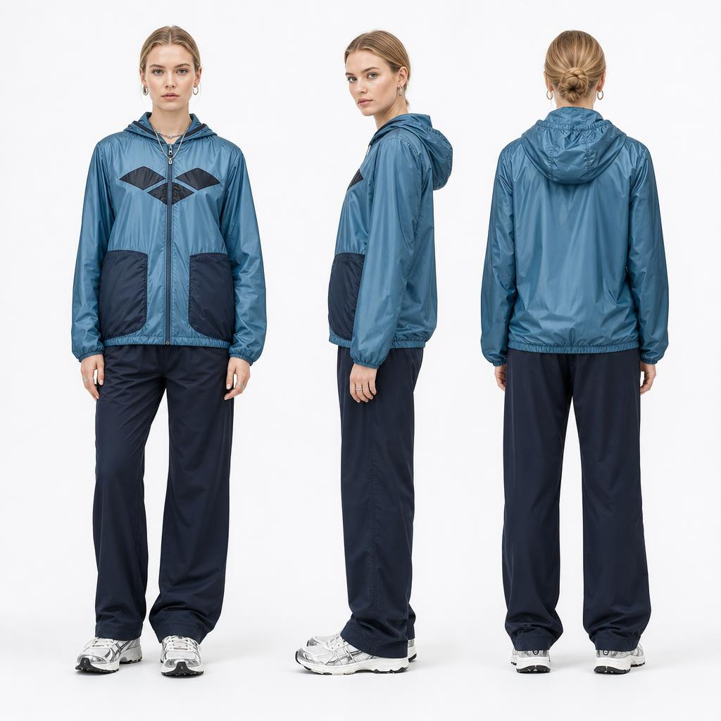 Blue-Green Ultra-Light Hooded Jacket: Women’s Sheer Fleece-Lined Print & Adjustable Hem