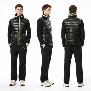Men’s Hybrid Shiny Lacquer Nylon Knit Jacket | Hidden Hood Fake Down Stand‑Collar Urban Coat