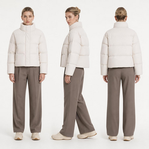 Stand-up collar short puffer jacket Full Zip Warm Thickened Jacket